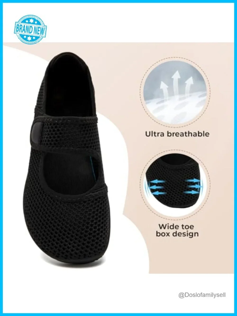 Wide Diabetic Barefoot Walking Shoes Mary Jane Hook & Loop Women's